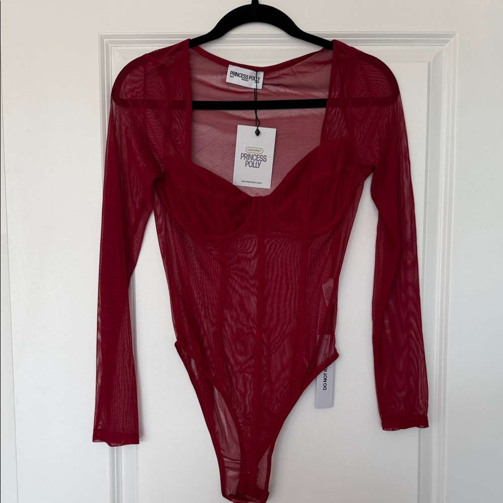 Princess Polly Burgundy Sheer Bodysuit
